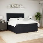 Pat box spring cu saltea, negru, 200×200 cm, catifea