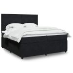 Pat box spring cu saltea, negru, 200×200 cm, catifea