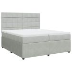 Pat box spring cu saltea, gri deschis, 200×200 cm, catifea
