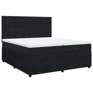 Pat box spring cu saltea, negru, 200×200 cm, catifea