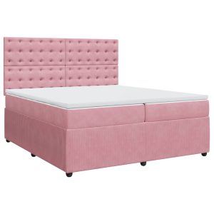 Pat box spring cu saltea, roz, 200×200 cm, catifea