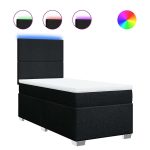 Pat box spring cu saltea, negru, 80×200 cm, textil