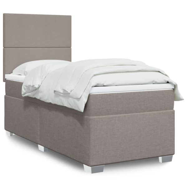 Pat box spring cu saltea, gri taupe, 80×200 cm, textil
