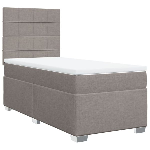 Pat box spring cu saltea, gri taupe, 80×200 cm, textil