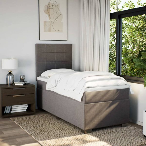 Pat box spring cu saltea, gri taupe, 80×200 cm, textil