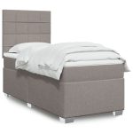 Pat box spring cu saltea, gri taupe, 80×200 cm, textil