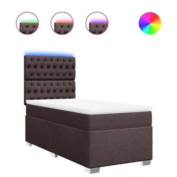 Pat box spring cu saltea, maro închis, 80×200 cm, textil