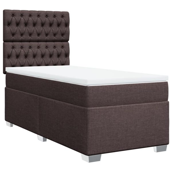 Pat box spring cu saltea, maro închis, 80×200 cm, textil