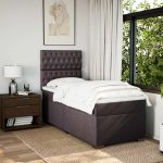 Pat box spring cu saltea, maro închis, 80×200 cm, textil