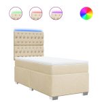 Pat box spring cu saltea, crem, 80×200 cm, textil