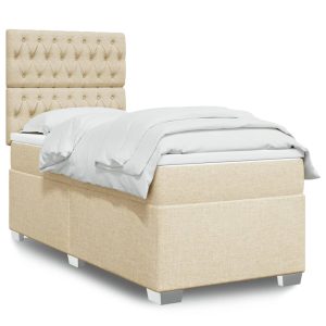 Pat box spring cu saltea, crem, 80×200 cm, textil