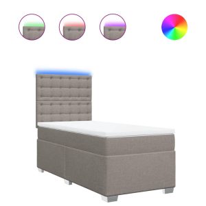 Pat box spring cu saltea, gri taupe, 80×200 cm, textil