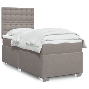 Pat box spring cu saltea, gri taupe, 80×200 cm, textil