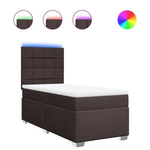 Pat box spring cu saltea, maro închis, 90×190 cm, textil