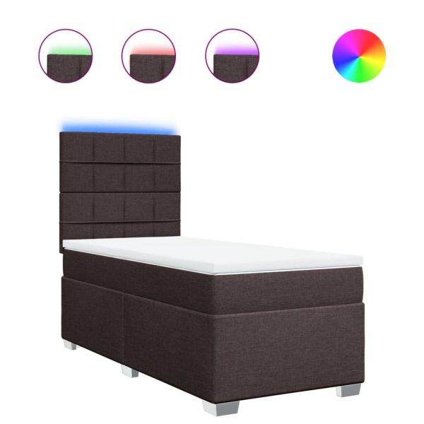 Pat box spring cu saltea, maro închis, 90×190 cm, textil