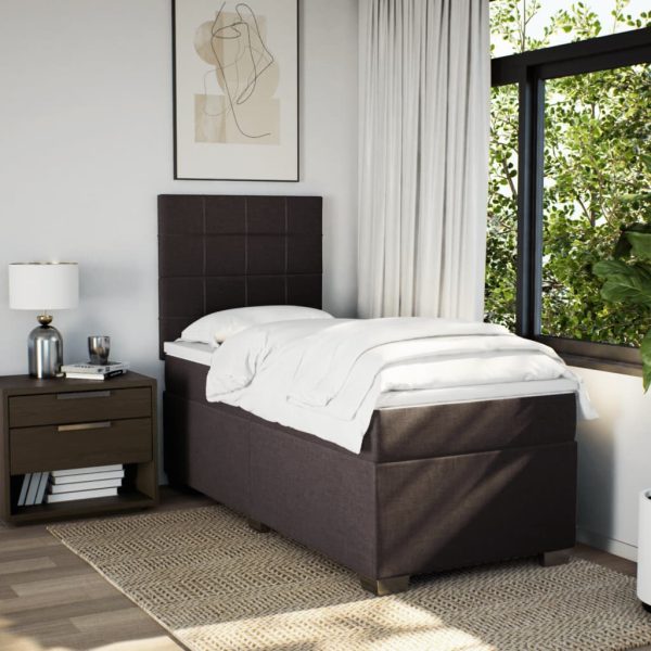 Pat box spring cu saltea, maro închis, 90×190 cm, textil