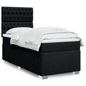 Pat box spring cu saltea, negru, 90×190 cm, textil