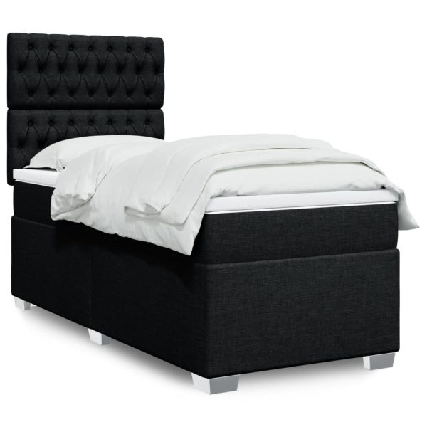 Pat box spring cu saltea, negru, 90×190 cm, textil