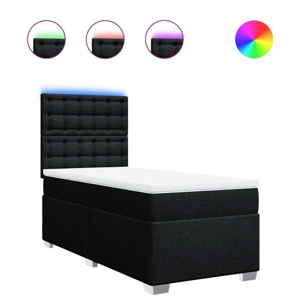 Pat box spring cu saltea, negru, 90×190 cm, textil
