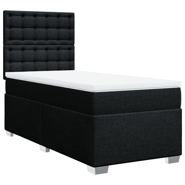 Pat box spring cu saltea, negru, 90×190 cm, textil