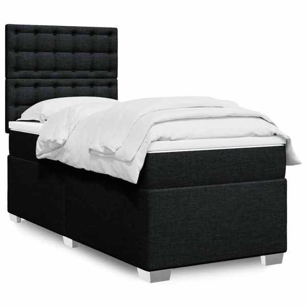 Pat box spring cu saltea, negru, 90×190 cm, textil
