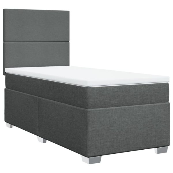 Pat box spring cu saltea, gri închis, 90×200 cm, textil
