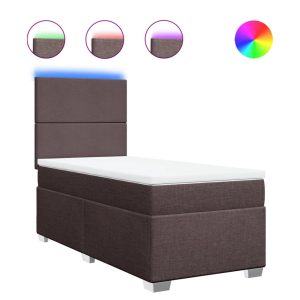 Pat box spring cu saltea, maro închis, 90×200 cm, textil