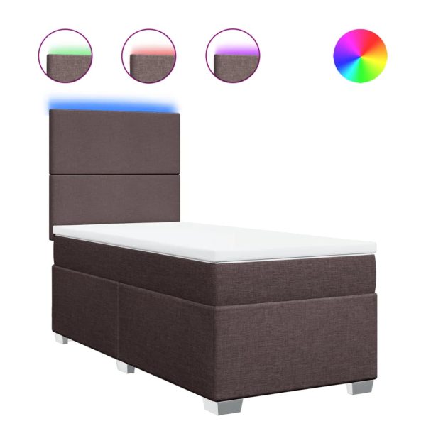 Pat box spring cu saltea, maro închis, 90×200 cm, textil