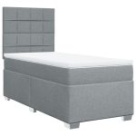 Pat box spring cu saltea, gri deschis, 90×200 cm, textil