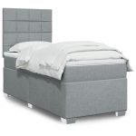 Pat box spring cu saltea, gri deschis, 90×200 cm, textil