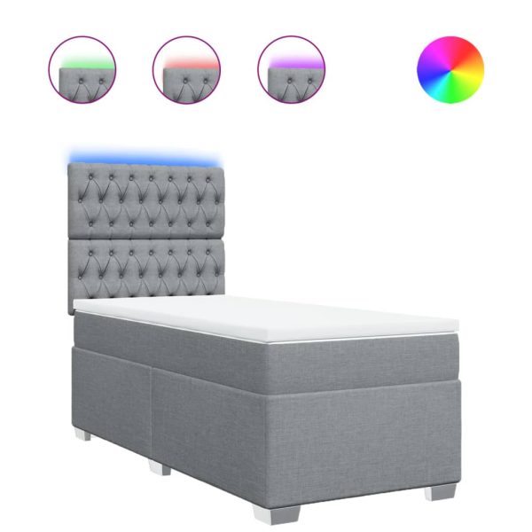 Pat box spring cu saltea, gri deschis, 90×200 cm, textil