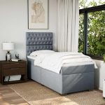 Pat box spring cu saltea, gri deschis, 90×200 cm, textil