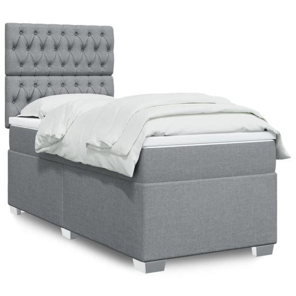Pat box spring cu saltea, gri deschis, 90×200 cm, textil