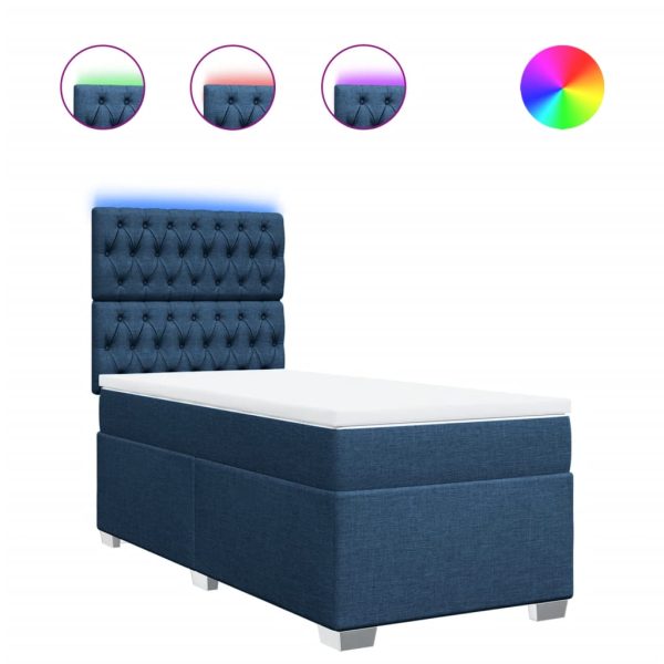 Pat box spring cu saltea, albastru, 90×200 cm, textil