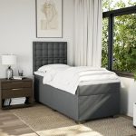 Pat box spring cu saltea, gri închis, 90×200 cm, textil