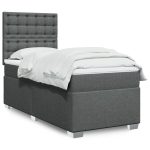 Pat box spring cu saltea, gri închis, 90×200 cm, textil