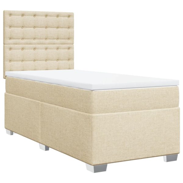 Pat box spring cu saltea, crem, 90×200 cm, textil