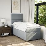 Pat box spring cu saltea, gri deschis, 100×200 cm, textil