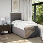 Pat box spring cu saltea, gri taupe, 100×200 cm, textil