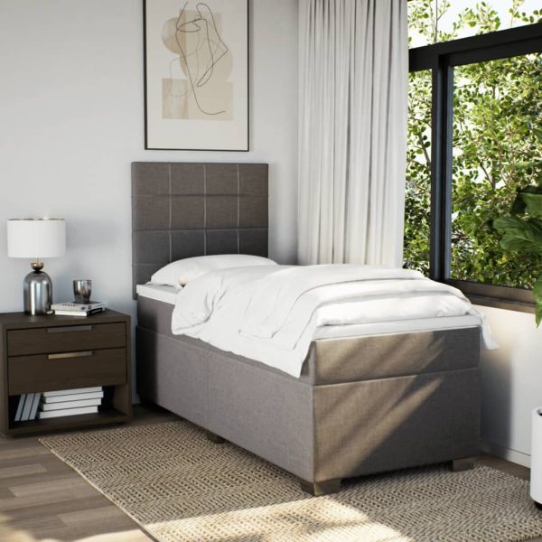 Pat box spring cu saltea, gri taupe, 100×200 cm, textil