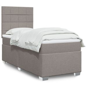 Pat box spring cu saltea, gri taupe, 100×200 cm, textil