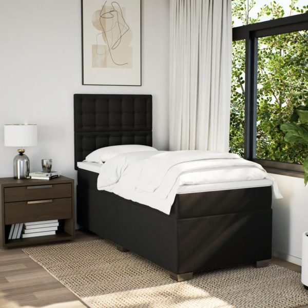 Pat box spring cu saltea, negru, 100×200 cm, textil