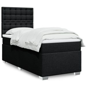 Pat box spring cu saltea, negru, 100×200 cm, textil