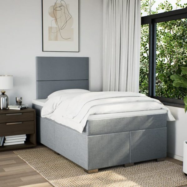 Pat box spring cu saltea, gri deschis, 120×190 cm, textil