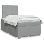 Pat box spring cu saltea, gri deschis, 120×190 cm, textil