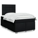 Pat box spring cu saltea, negru, 120×190 cm, catifea