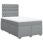 Pat box spring cu saltea, gri deschis, 120×190 cm, textil