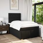 Pat box spring cu saltea, negru, 120×190 cm, catifea