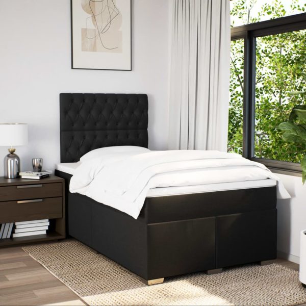 Pat box spring cu saltea, negru, 120×190 cm, catifea