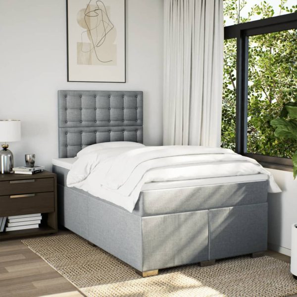Pat box spring cu saltea, gri deschis, 120×190 cm, textil